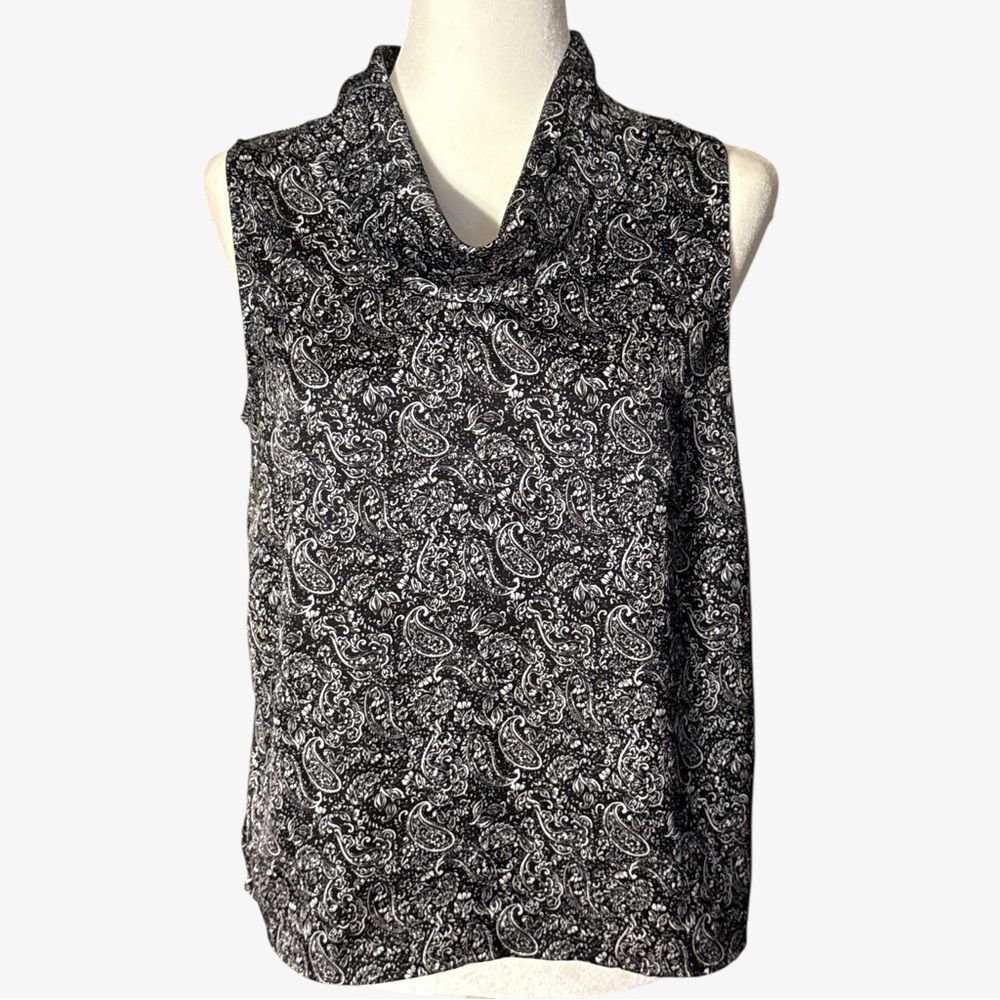 LOFT Monochrome Paisley Sleeveless Cowl Neck Sleeveless Blouse